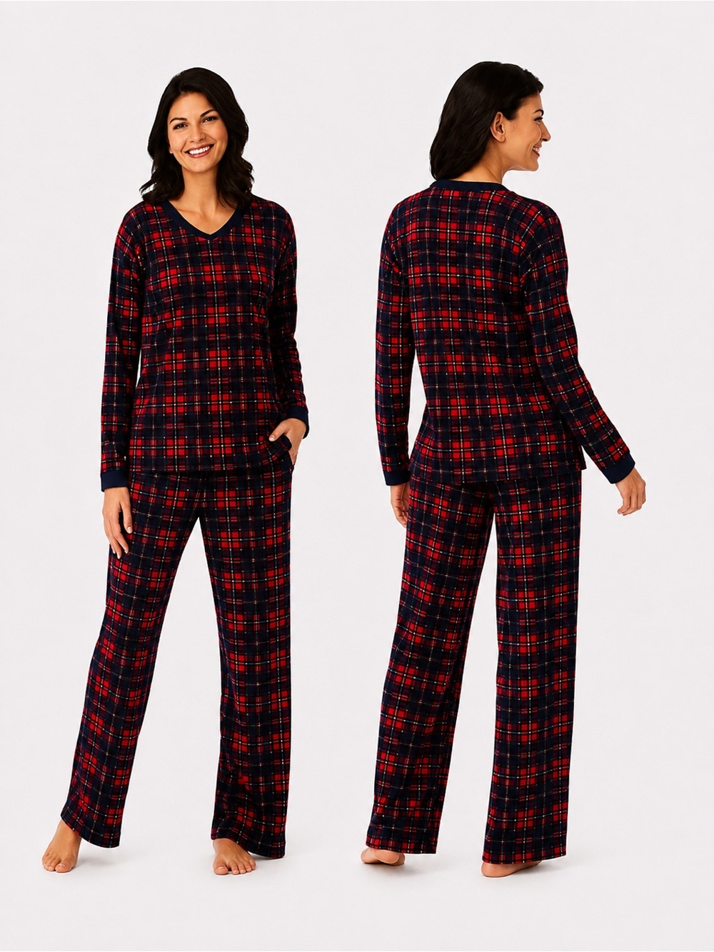 NWT Nautica Red and Navy Plaid 2PC Women's Sleepwear Set - Picture 2 of 4